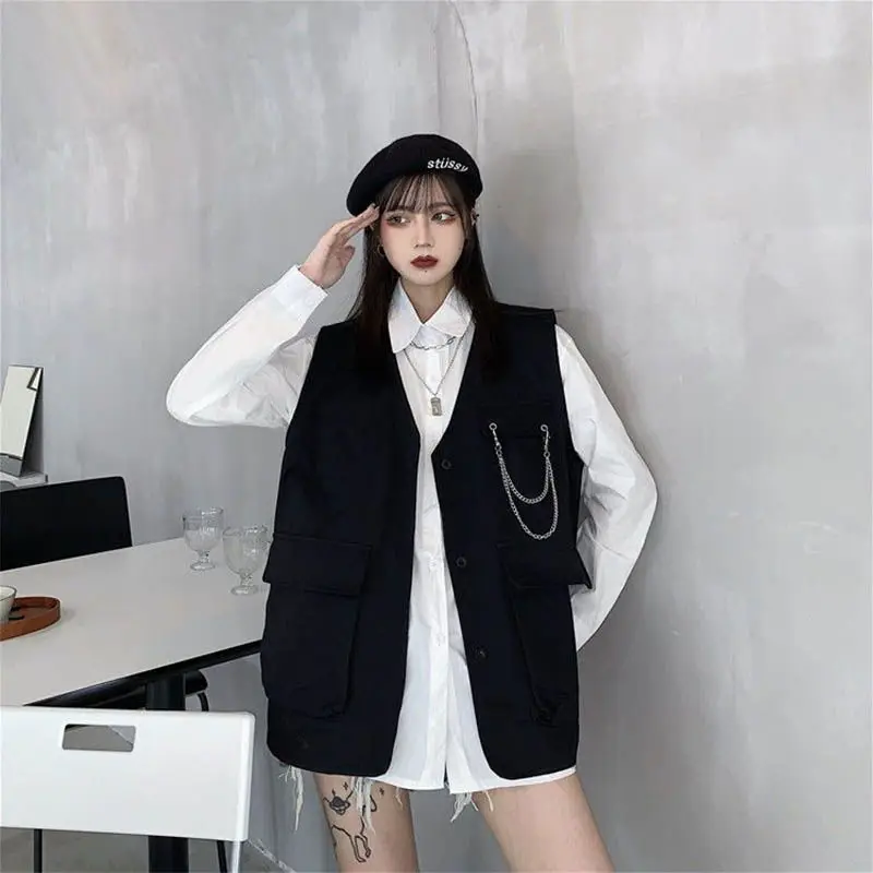 

Cargo shirt women long-sleeved new style Vintage personality trend spring unisex blouse Preppy Style large pocket techwear vest