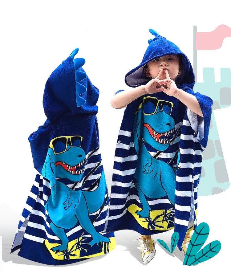 

Cartoon Print Children Cotton Beach Cloak Towel Quick Drying Soft Absorbent Beach Poncho Towel Hooded Cape Changing Bathrobe