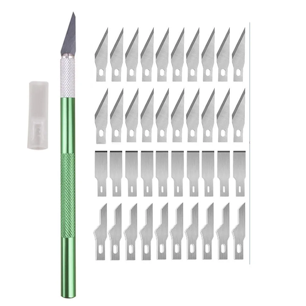

Non-Slip Metal Scalpel Tools Kit Cutter Engraving Craft Blade+ 40pcs Blades Mobile Phone PCB DIY Repair Hand Tool