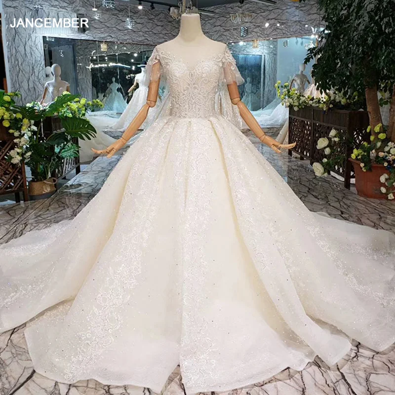 HTL332 свадебное платье принцессы с вуалью круглым вырезом короткими рукавами