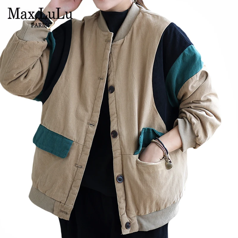 

Max LuLu Winter Jacket Womens Khaki Loose Casual Outerwear Korean New Fashion Clothes Female Harajuku Patchwork Vintage Coats