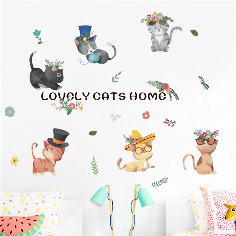 

Cute Naughty Cats Wall Stickers For Kids Room Stairs Baseboard Home Decoration Diy Cartoon Kitten Animal Mural Pvc Wall Decals