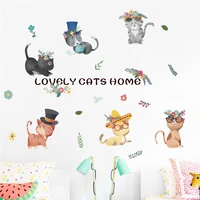 cute naughty cats wall stickers for kids room stairs baseboard home decoration diy cartoon kitten animal mural pvc wall decals