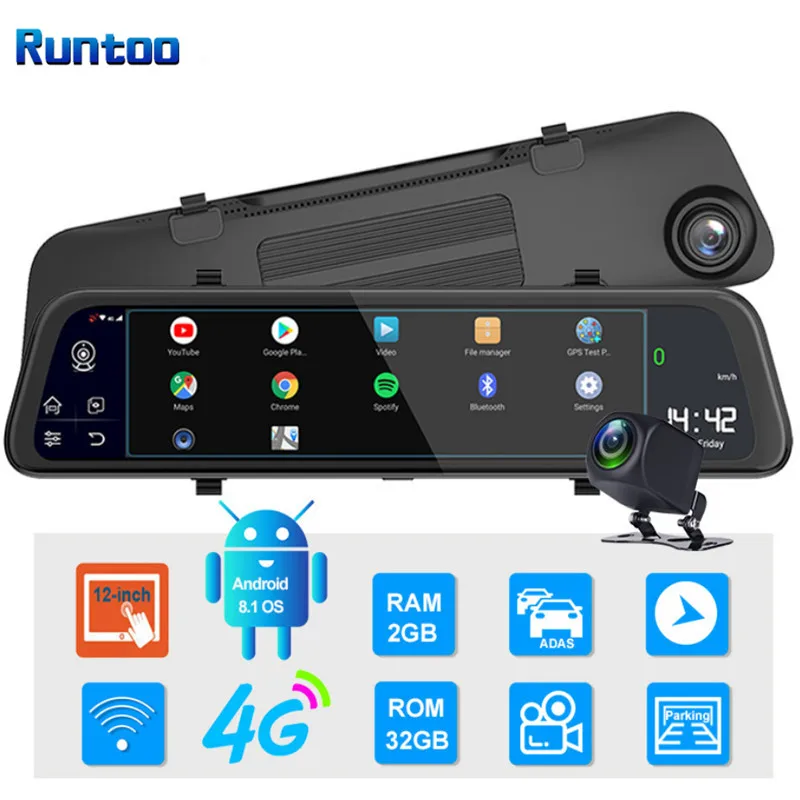 

Car DVR Dash Cam 12 Inch 4G Android Stream Media ADAS Rearview Mirror 1080P GPS Navigation Triple Screen Camcorder Night Vision