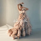 Модное платье цвета хаки с дополнительной пышной ярусной оборкой из тюля сексуальные платья на одно плечо пышные сетчатые женские платья для выпускного вечера с рюшами
