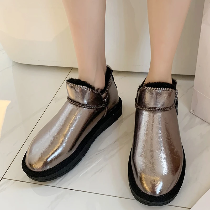 

Женские зимние ботильоны на плоской подошве, с круглым носком