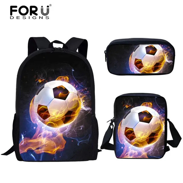 FORUDESIGNS Fire 3D Футбольный мяч модный дизайн детский рюкзак повседневный 3 шт./компл.