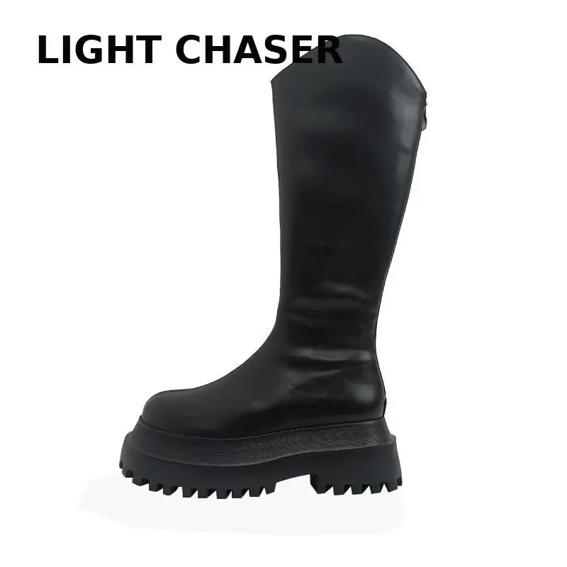 Women Boots Ladies Shoes Slip On Mid Calf Boots Platform Soft Pu Leather Long Boot Footwear Woman Autumn Winter Knight Bootties