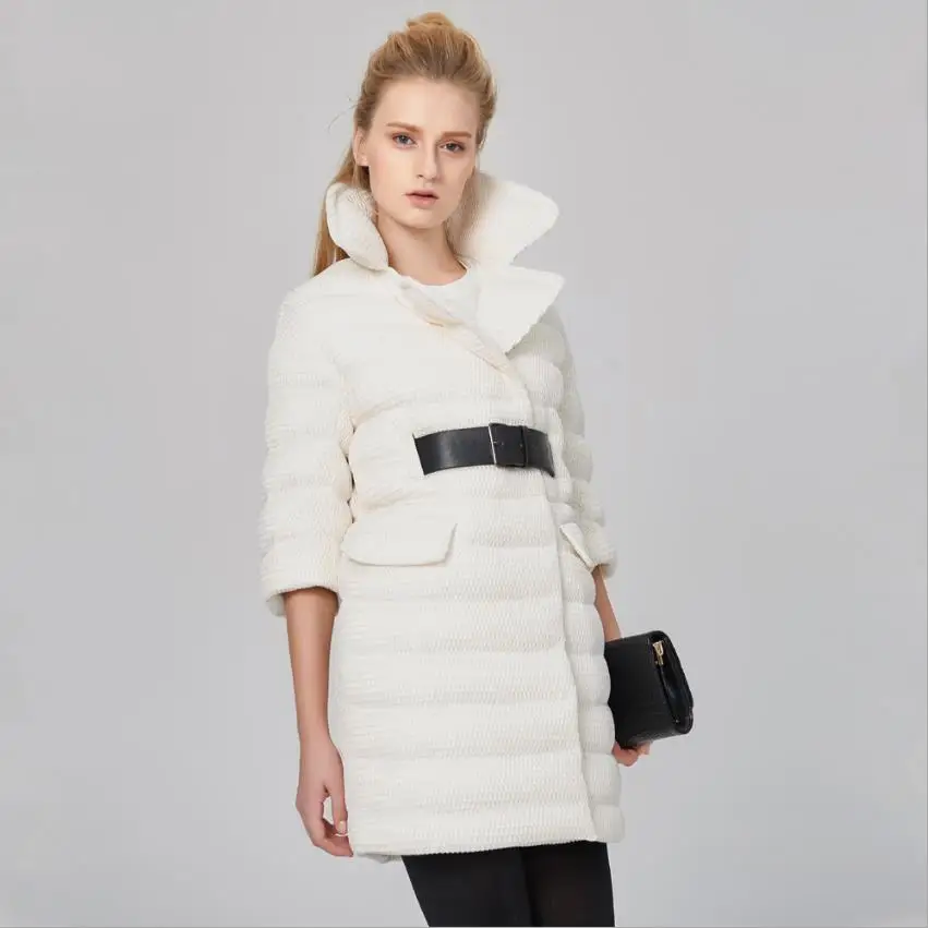 Зимнее женское длинное теплое пальто на белом утином пуху 90% пуха wj1585|Женские