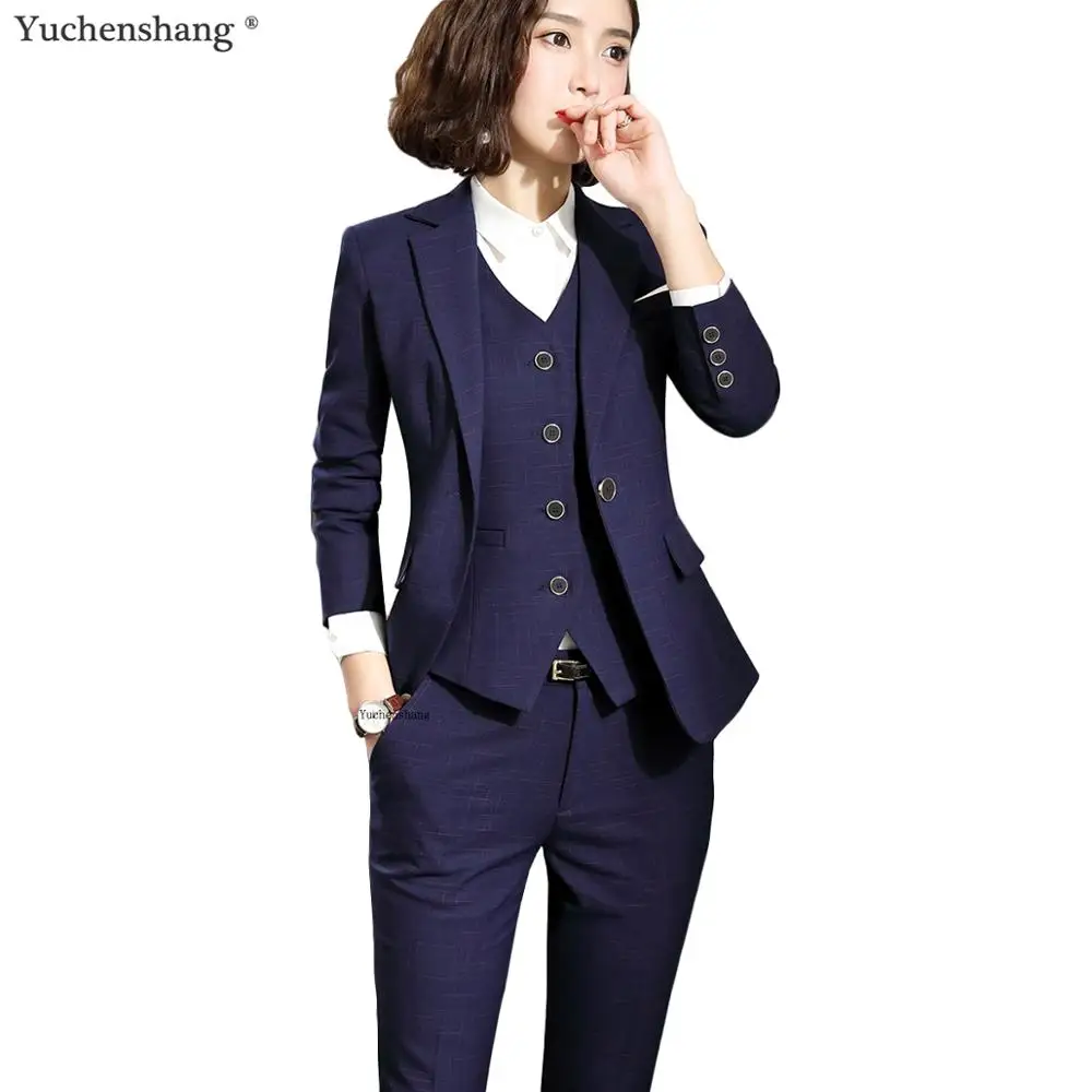

Winter Fall Autumn women pant suit OL formal business slim full sleeve blazer vest and trousers sets work wear suits