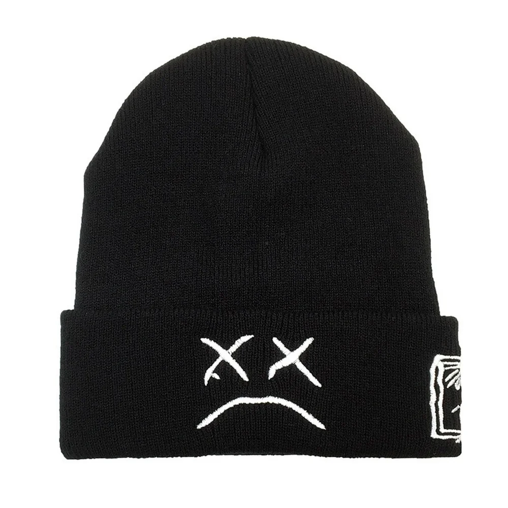 

Winter Embroidered Knitted Wool Cap Cartoon Woe Face Funny Earflaped Hat Skullies Beanies Winter Head Hood Accessories
