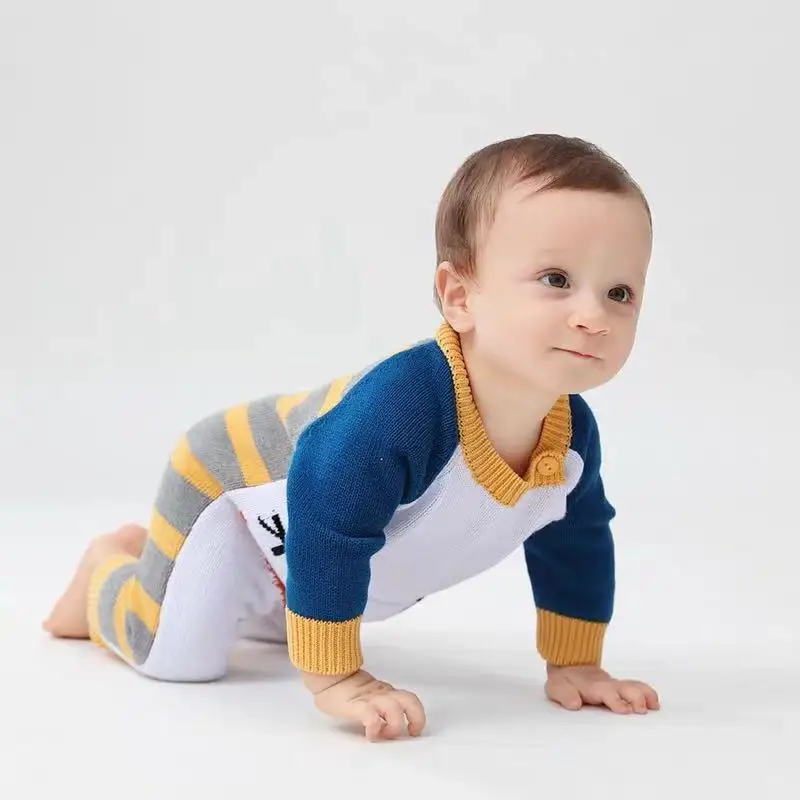 Новый детский комбинезон TinyPeople с улыбающимся лицом зимняя вязаная одежда для