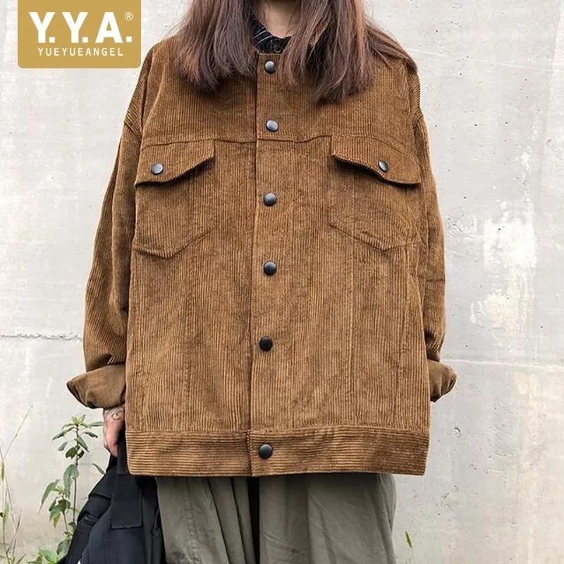 Осенние новые винтажные свободные вельветовые куртки в стиле Харадзюку унисекс