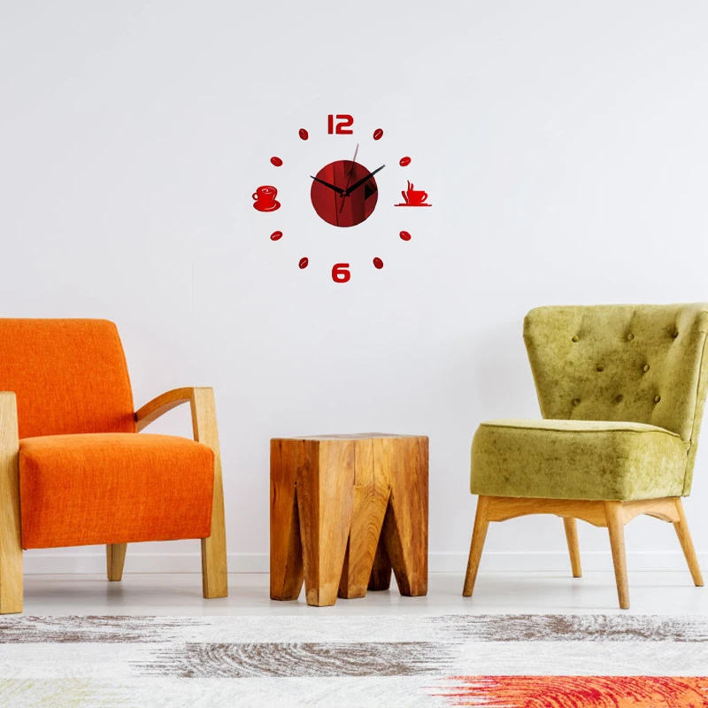 Забавные кофейные настенные часы зеркальный фон настенный стикеры Семейные