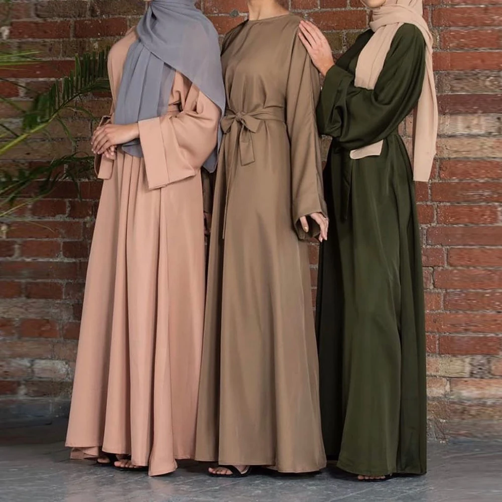 

Средний Восток, Турция, Дубай, Арабская мусульманская мода, хиджаб, платье для женщин, мусульманская одежда, платья, женские однотонные Базо...