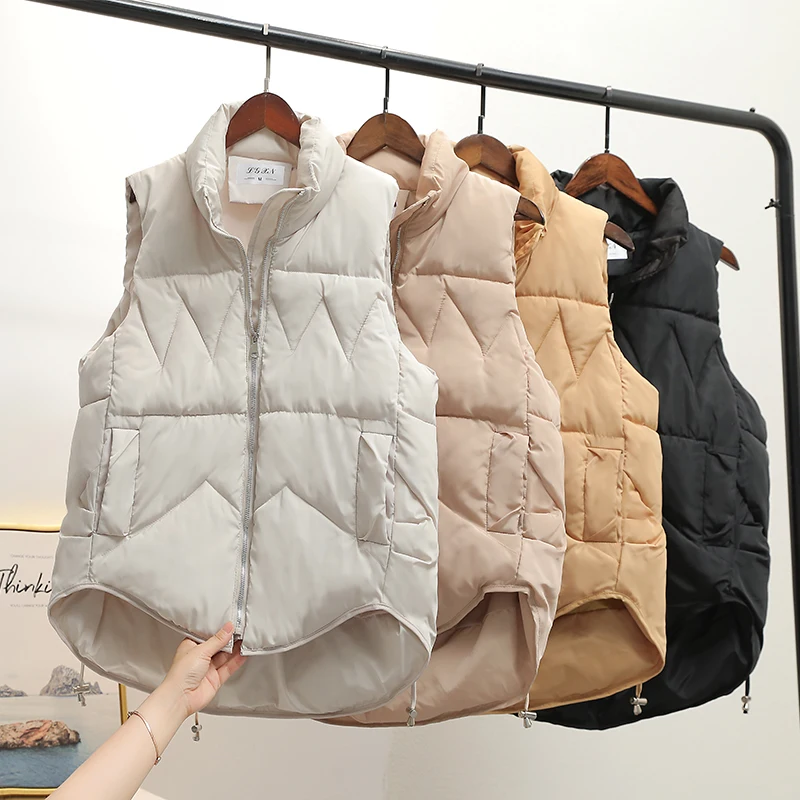 Women Waistcoat Down-filled Coat New Casual Solid Turn Down Collar Long Zipper Sleeveless Thick Warm Padded Vest Coat