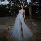 Элегантное светильник-голубое Тюлевое длинное платье Verngo для выпускного вечера с одним плечом, вечерние платья с аппликацией и Боковым Разрезом, женское официальное вечернее платье невесты