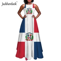 jackherelook dominican republic flag print summer spring sleeveless swing dresses elegant women nightclub maxi long dresses 2021