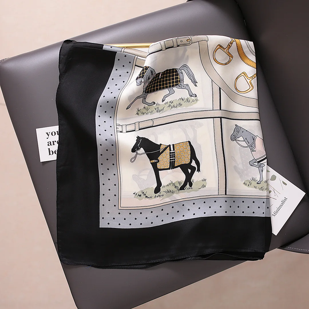 2021 Шелковый квадратный шарф Женская атласная бандана сумочка с принтом шарфы