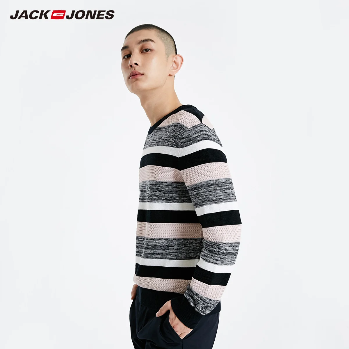 Зимний мужской вязаный свитер в полоску JackJones | 219124517 Мужская одежда