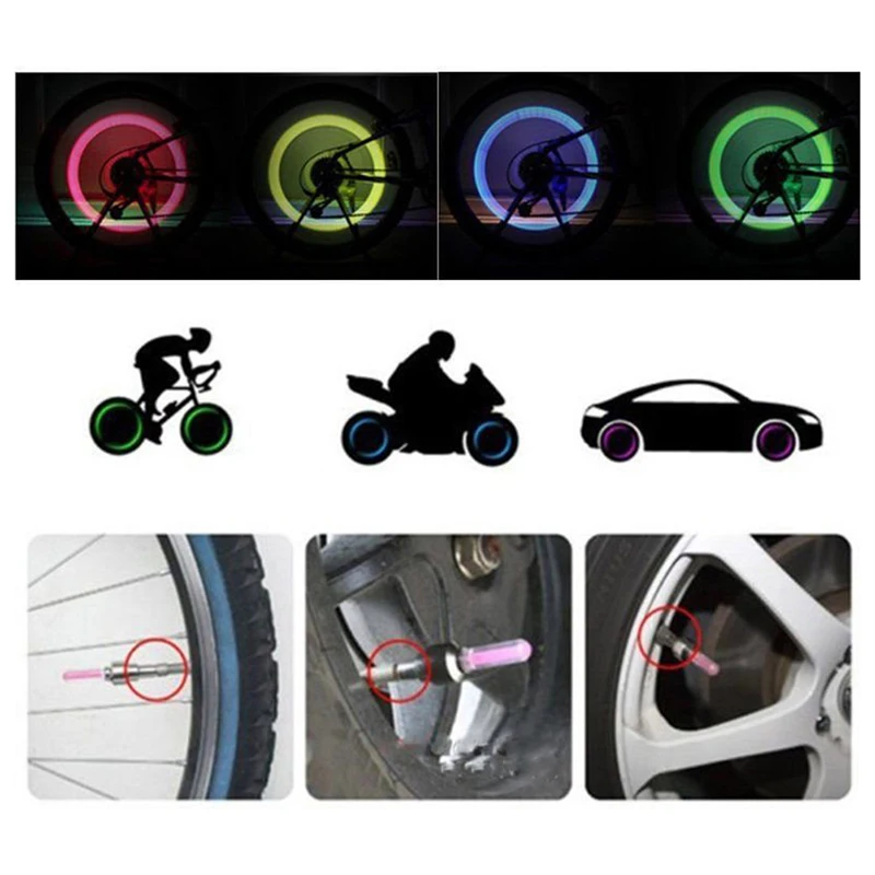 

2x Wheel Valve Cap Light LED Flash Car Tire Rim Valve Wheel Stem Cap Bike Light