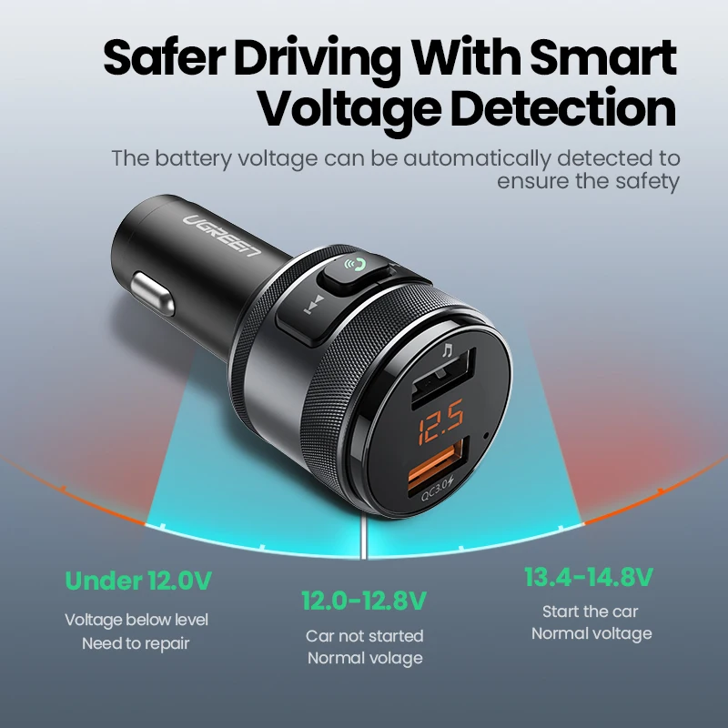 ugreen bluetooth fm transmitter quick 3 0 car charger bluetooth 4 2 wireless radio adapter dual usb fast car charger free global shipping