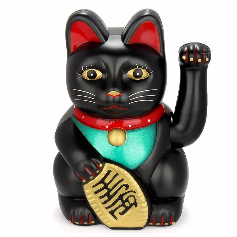 

Feng Shui Beckoning Cat White Black 5inch / 12.5cm Wealth Fortune Lucky Waving Kitty for Good Room Decor Gold Silver Best Gift