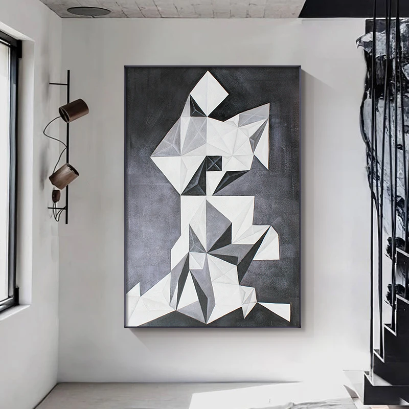

Abstract black and white geometric collision Canvas Painting posters and print simple wall art Pictures for Living Room Bedroom