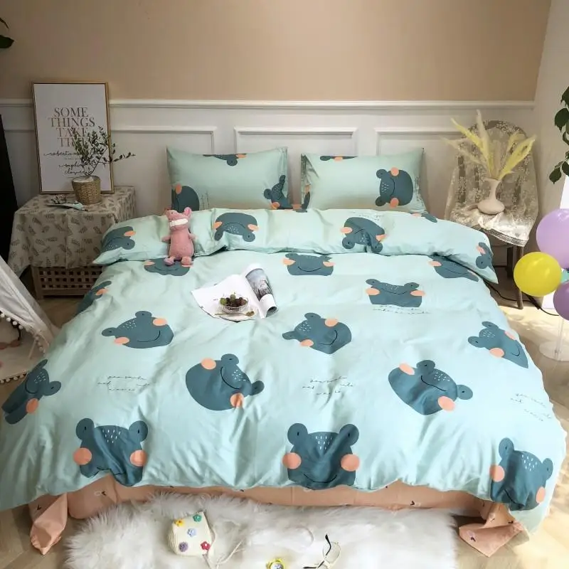 Cute pet frog Bedding Set cotton Bed cyan Linen Twin Queen King Size Sheet Double sided Duvet Cover | Дом и сад