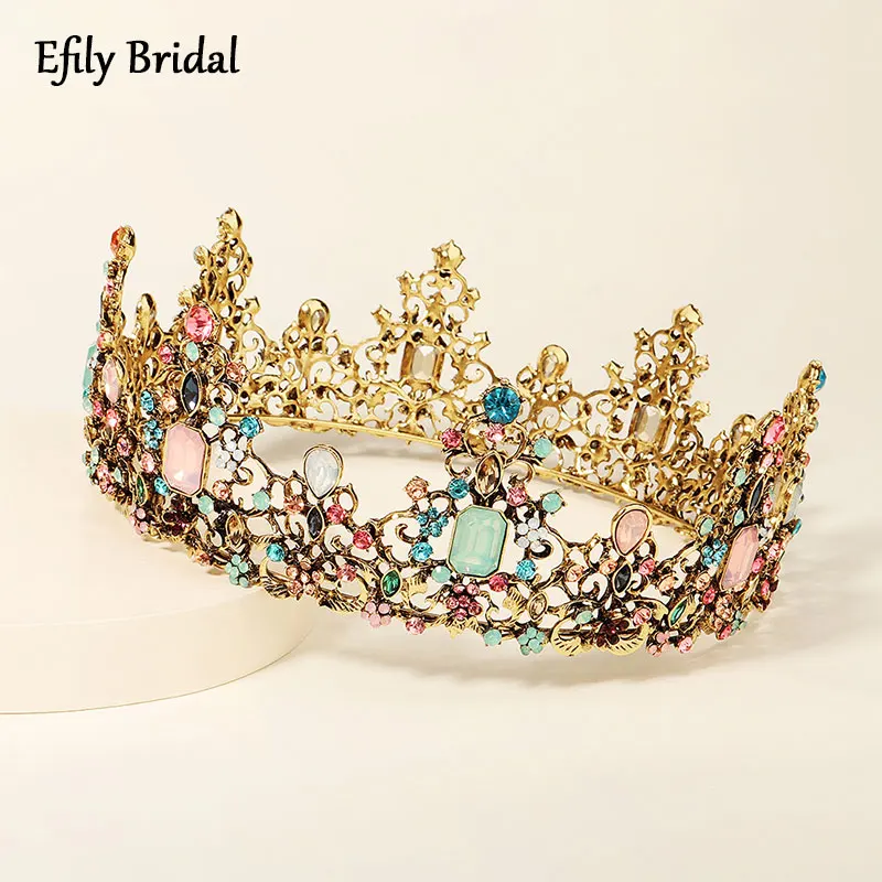 

Efily Baroque Queen Crown Rhinestone Wedding Crowns and Tiaras for Women Bride Hair Accessories Bridal Headwear Bridesmaid Gift
