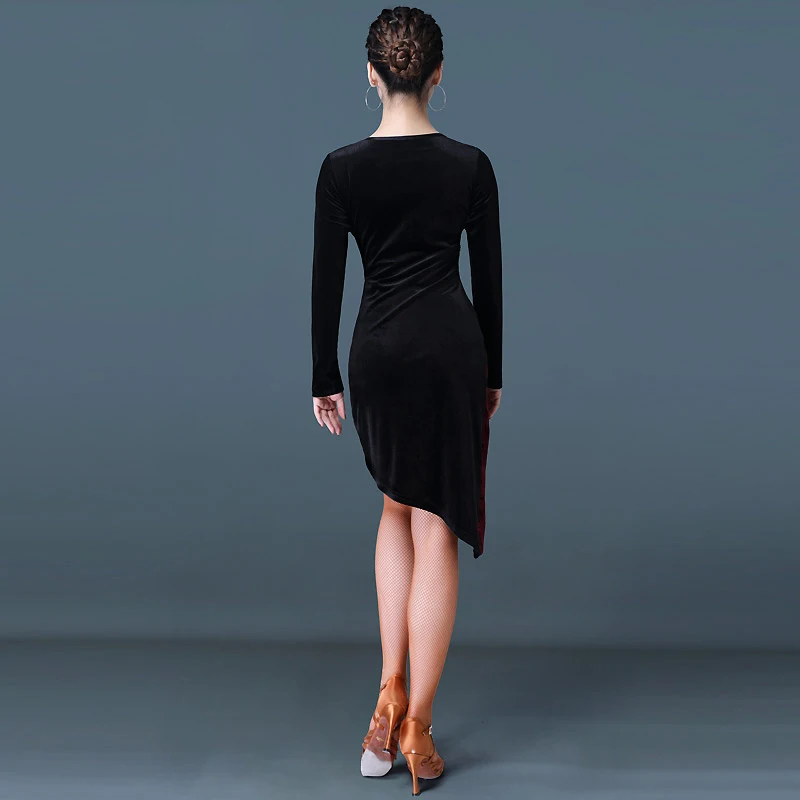

2020 Ladies Latin Dance Dress Flower Long Sleeved Velvet Tango Dress Practice Party Show Clothes Women Classical Dance Costume