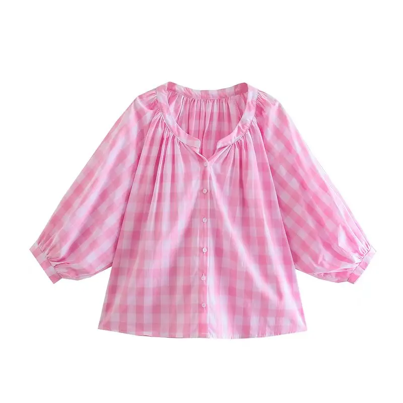 

Willshela Женская модная клетчатая однобортная блузка в винтажном стиле с рукавом три четверти и круглым вырезом, женские рубашки, шикарные топ...