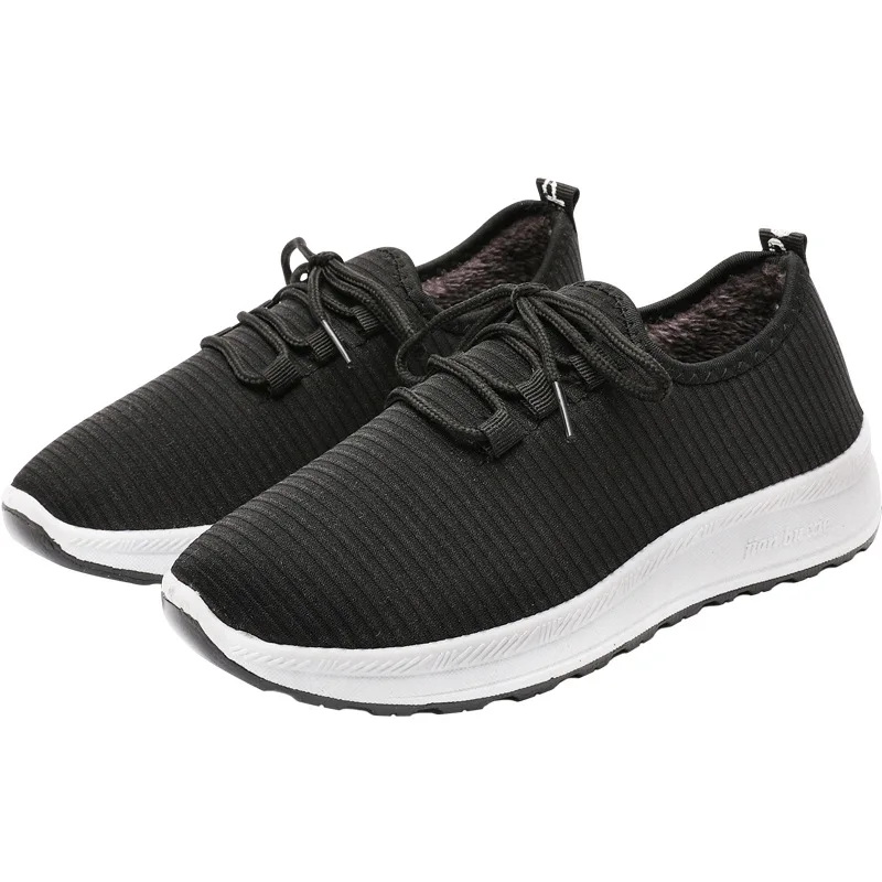

Autumn Winter Velvet Fluffy Warm Cotton Shoes Women Men Unisex Walking Running Shoes Girls Lace-up Cloth Mesh Shoes Footwear