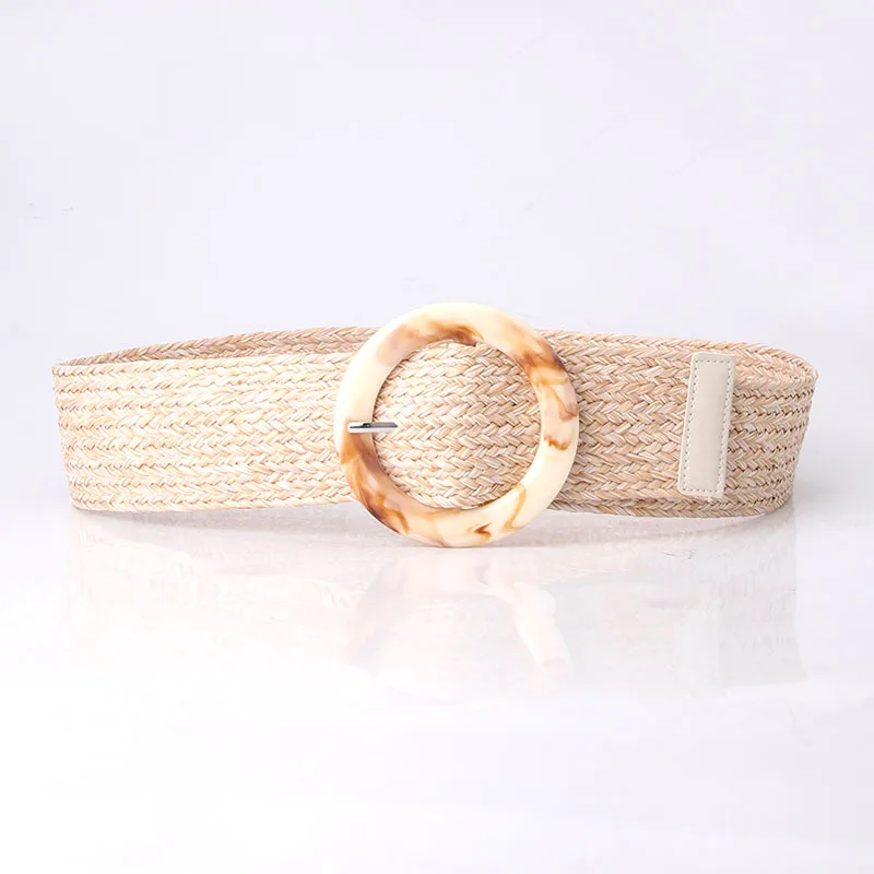

Women Bohemian Elastic Braided Belt Fashion Female Summer Dress Jeans Wide Straw Designer Wood Buckle Boho Belts