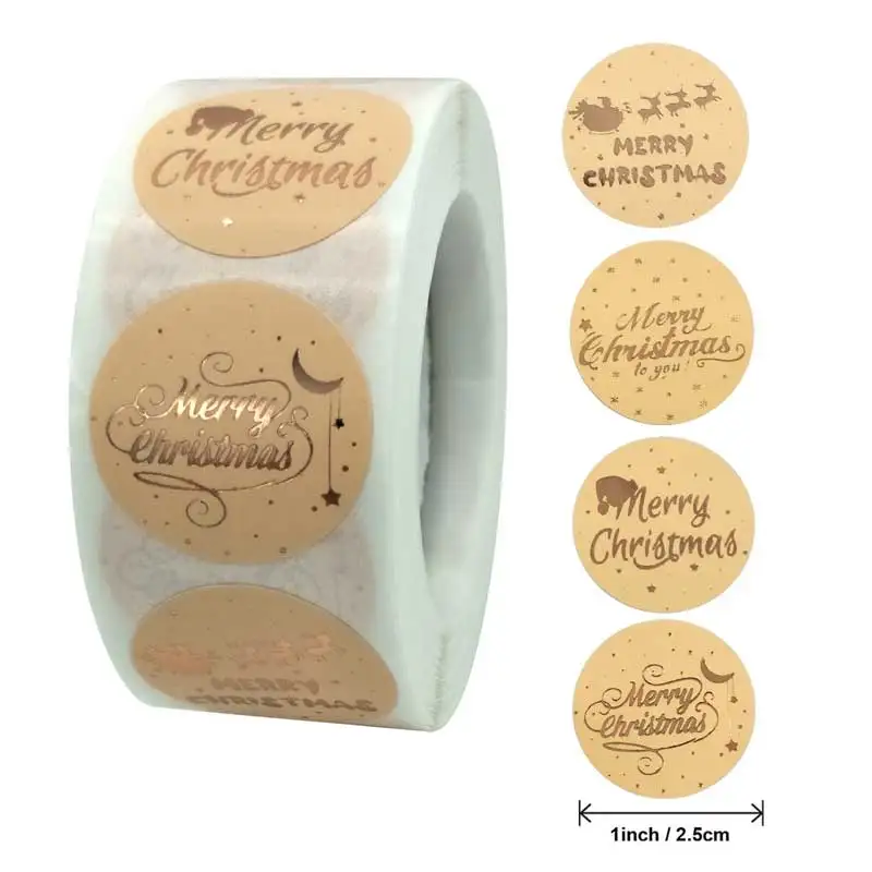 

Christmas Sticker Hot Stamping Champagne Rose Color Merry Christmas Flower Gift Package Label Stickers Four Styles 500 Pcs/Roll