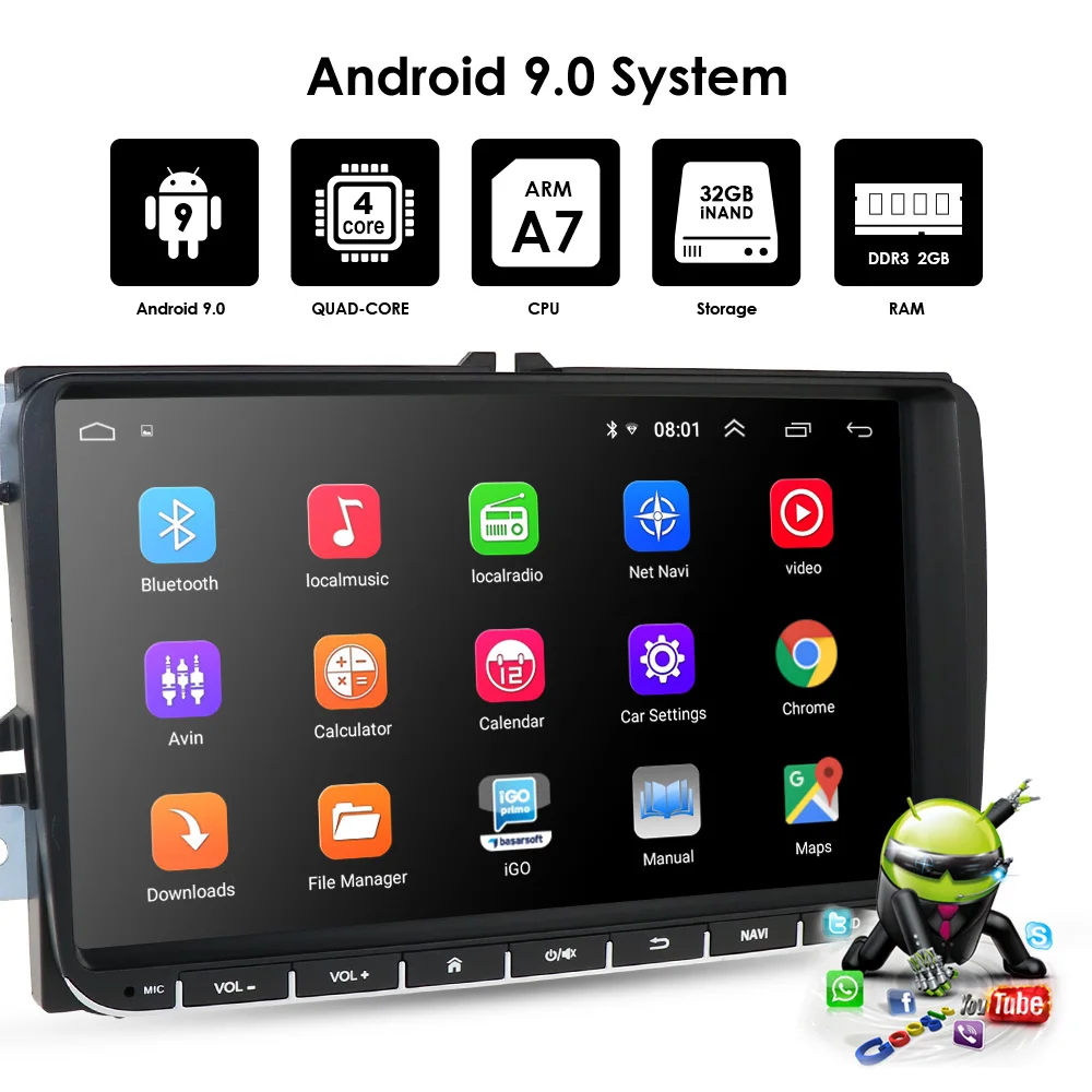 2 din 9 ''Android 9,0 2G ram радио стерео gps Navi для VW Passat B6 CC Polo GOLF 5 6 Touran Jetta Tiguan Magotan Seat BT SWC