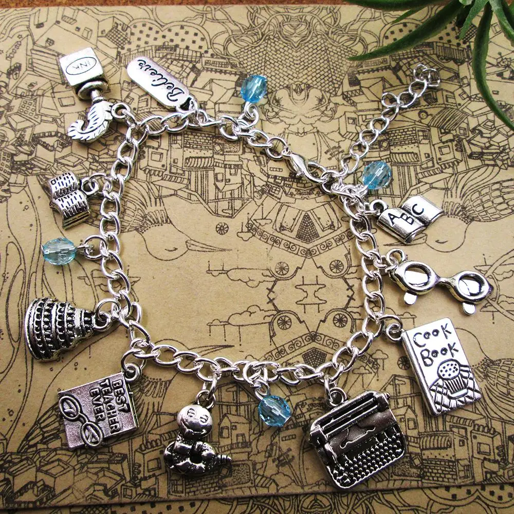 Браслет-Шарм тетрадь для влюбленных Червь Я люблю читать браслет с серебряным