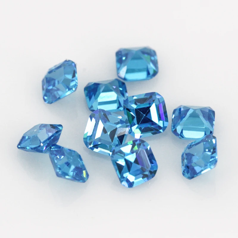 Asscher Cut Sea Blue квадратная форма свободный CZ искусственный кубический цирконий для