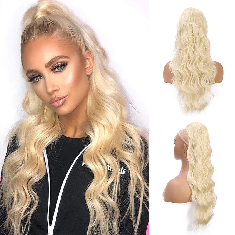 

XQ HAIR Synthetic Long Wavy Ponytail Hair Drawstring Ponytail Clip in Hairpiece for Women Blonde Black Heat Resistan 24inch