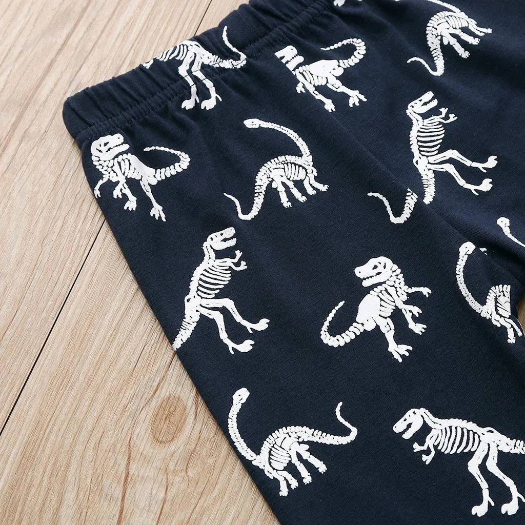 

2021 New Baby Kid Boy Stylish Simple Casual Handsome Long Sleeve Cartoon Dinosaur PrintEd Top Pants Home