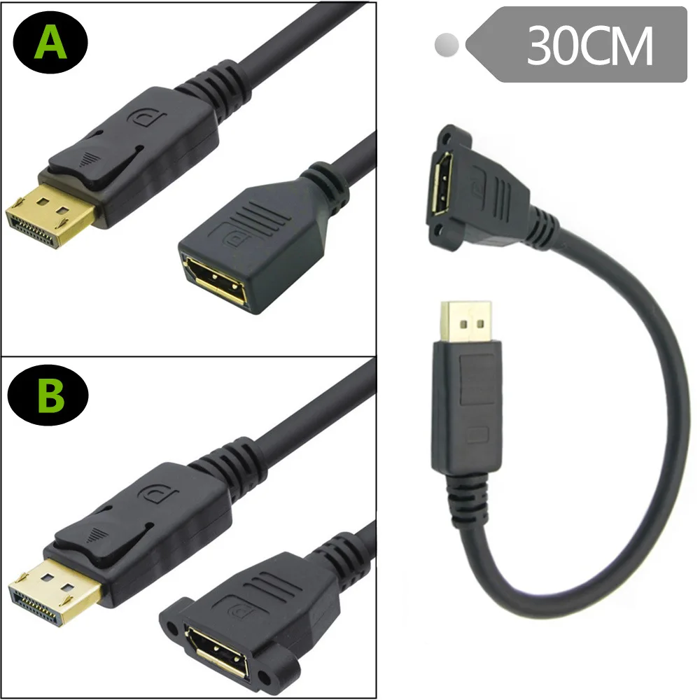 

DP Male to Female Displayport V1.2 4Kx2K Socket Panel Mount Extension Cable 0.3m