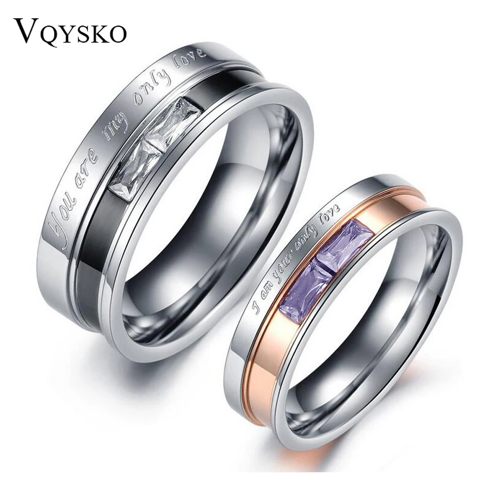 

Classic Engagement Rings For Women Men Jewelry Stainless Steel Couple Wedding Party Accessories Bands Anillo Mujer With Crystal
