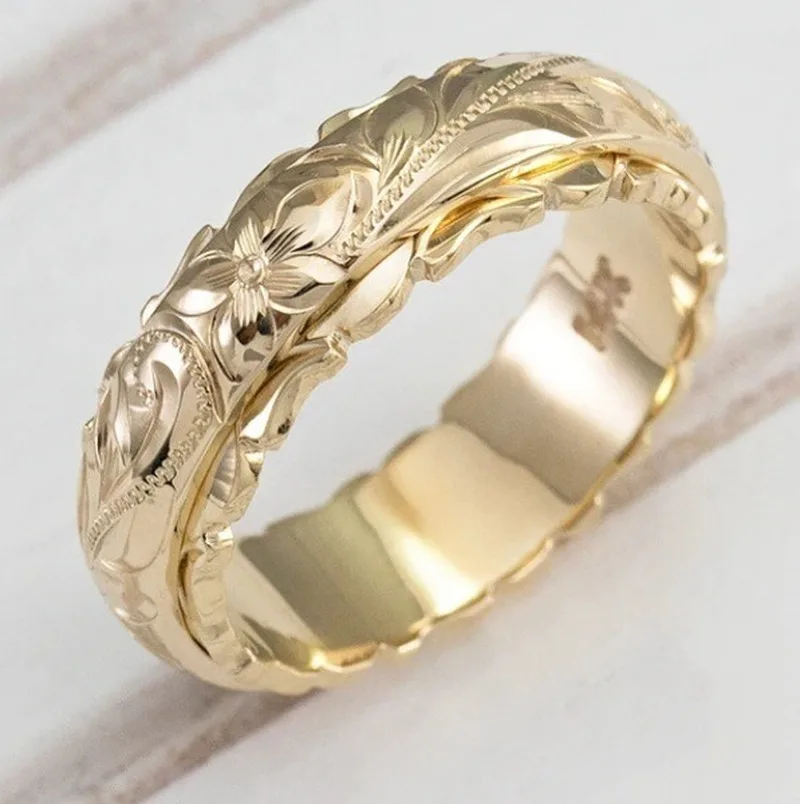 

2020 new Gold Plated floating Carved Rose Flower simple newlyweds ring in gold, silvery rose gold in 3 colors