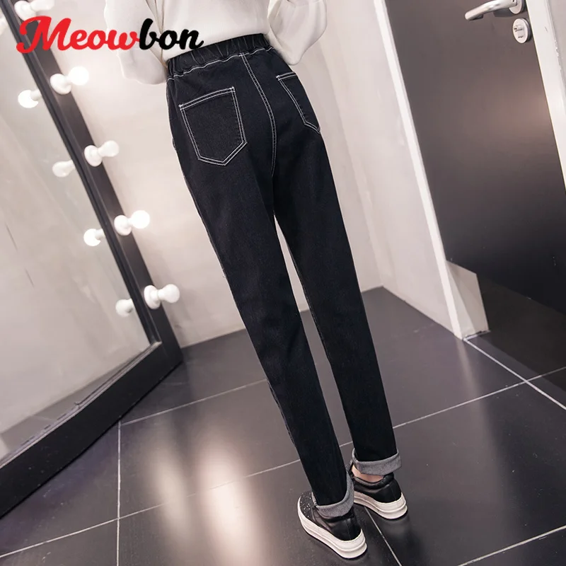 Женские зимние утепленные джинсы капри с вышивкой кошки размеры S M L XL 2XL 3XL 4XL 5XL