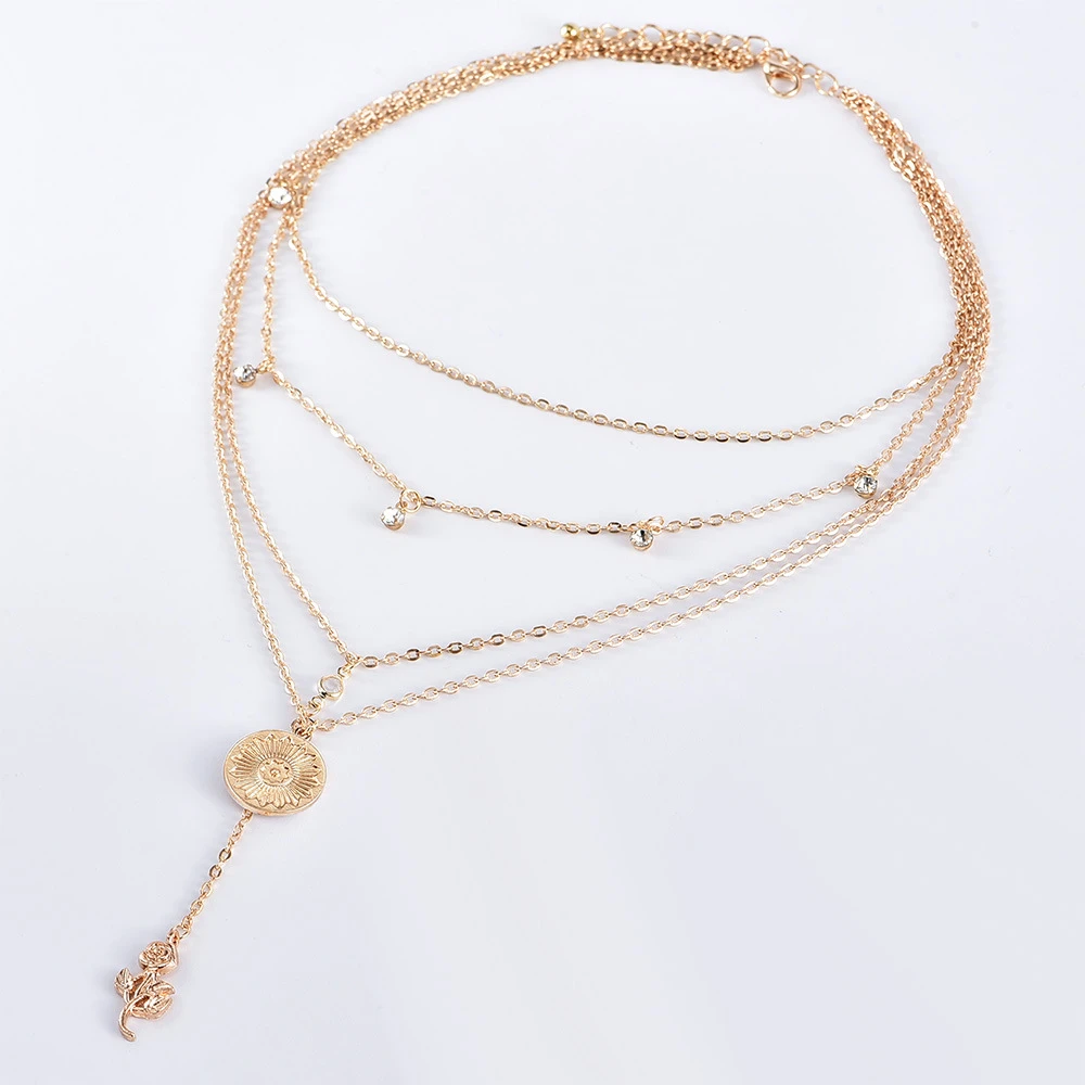 Женское Ожерелье в стиле бохо винтажное ожерелье с кристаллами и розовым солнцем