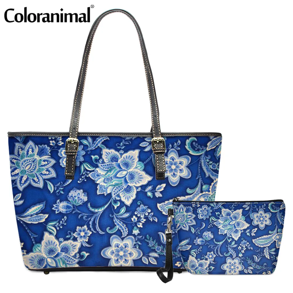 Coloranimal Симпатичные голубой цветок узор женская наплечная сумка из искусственной