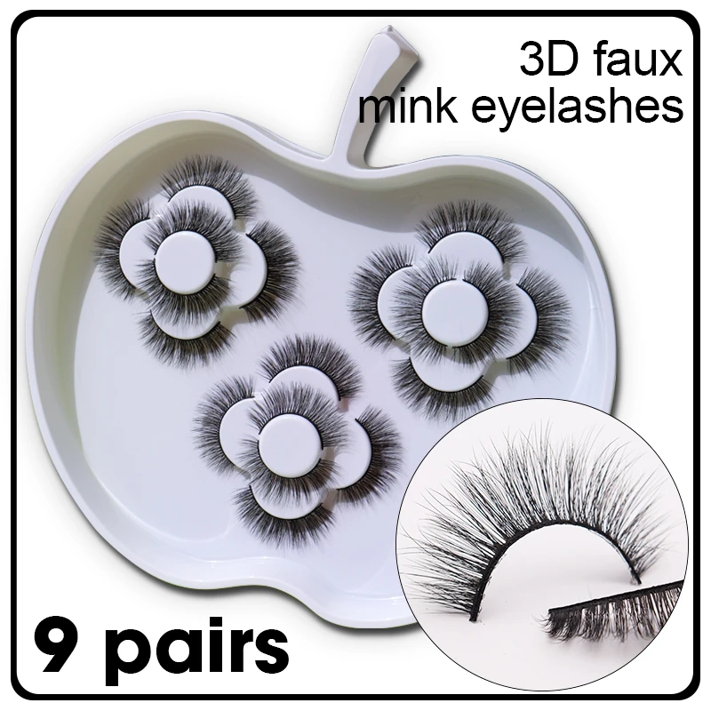 

9pair faux Mink Lashes Volume False Eyelashes Wedding Dramatic Faux Lashes Cruelty Free Fake Eyelash Extension Makeup maquillaje