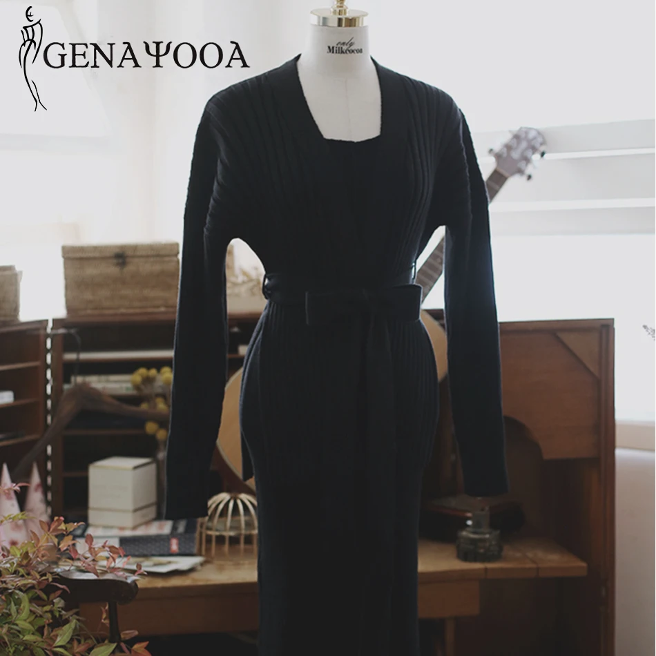 Genayoa женские зимние трикотажные костюмы бодикон сексуальные комплекты из 2