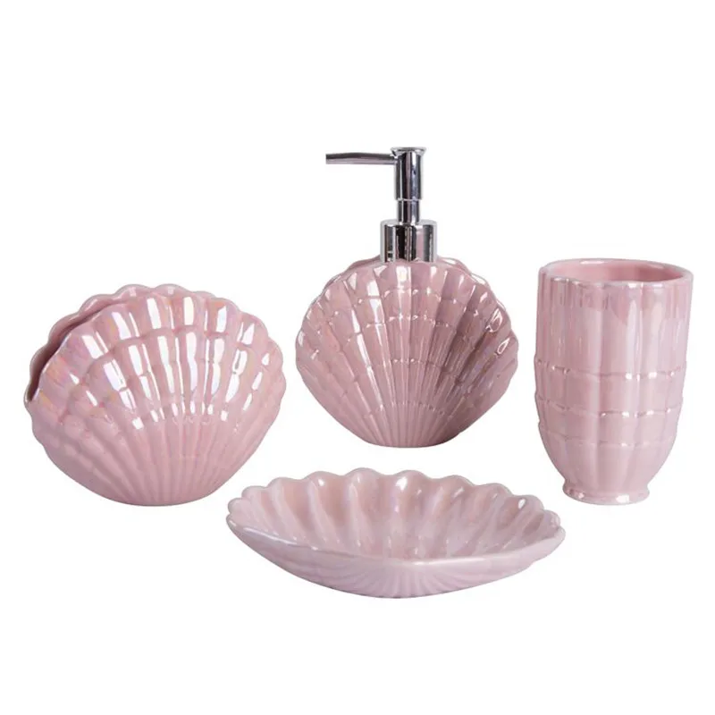 

Ceramic Shell shape Bathroom Accessory Set Washing Tools Bottle Mouthwash Cup Soap Toothbrush Holder Household Articles WF