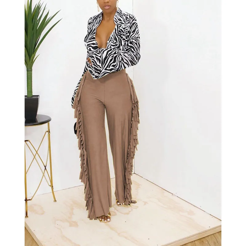

Sexy Wide Leg Pants Women Fall Clothing Tassels Club Outfits Nightclub Lounge Vacation Streetwear Y2k Clothes Wholesale Items